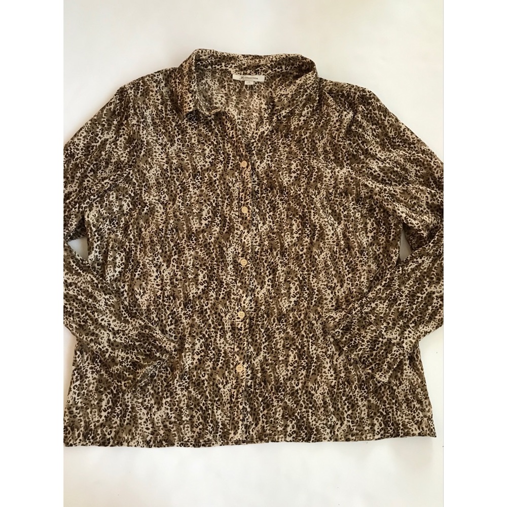 JM Collection Women’s Plus Size Brown Multicolored Long Sleeve Top Size 18